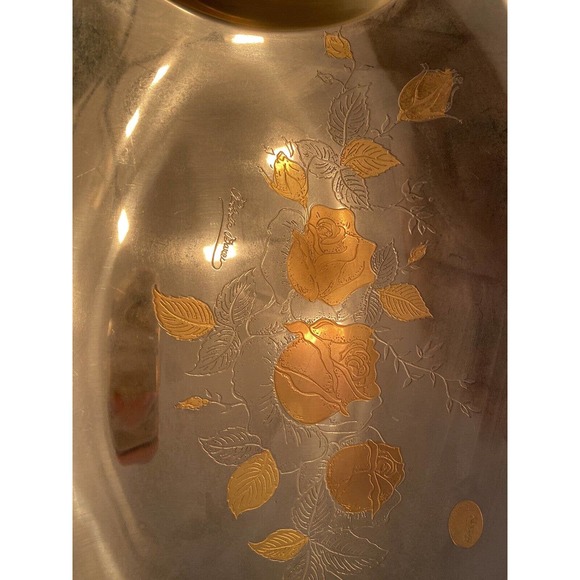 SIGNED Signature Elegant Gold 24k Plated(?) Metal Tray w/ Rose Flower Motif - Picture 3 of 8